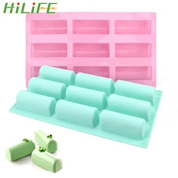 

HILIFE 9 Hole DIY Fondant Mousse Cake Silicone Mold Candy Chocolate Gumpaste Moulds Semi-Cylindrical Strip Shape Cake Tray