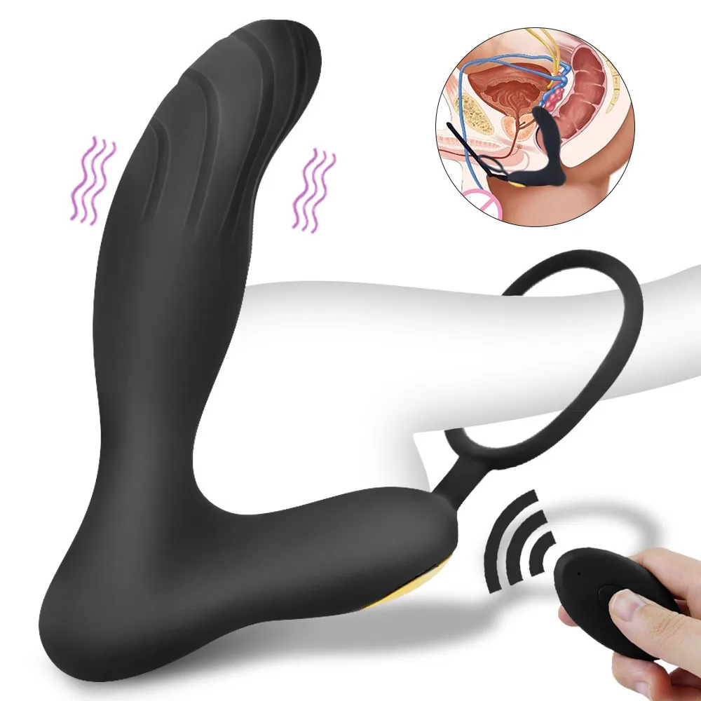 Ofertas Especiales Vibrador remoto masajeador de próstata para hombres, estimulador de próstata de silicona con tapón Anal, anillo retardante de eyaculación, Juguetes sexuales Gay Vq8OElY1