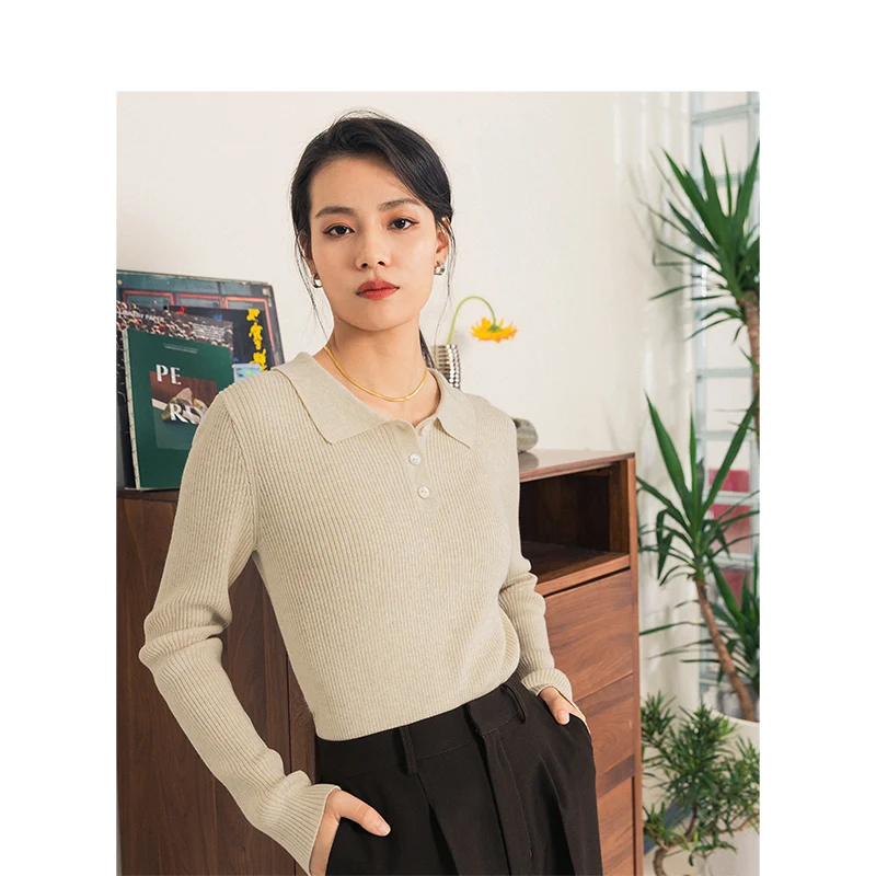 Tanie INMAN 2020 wiosna nowy nabytek biuro elegancki jednolity kolor skręcić w dół kołnierz montażu minimalistyczny Lady kobiety bluzki z dzianiny
