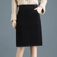 Плюс размер юбка Вельветовая 4XL 5XL осень зима Высокая талия Женская прямая юбка Женский длиной до колен короткая юбка офисная Jupe Femme