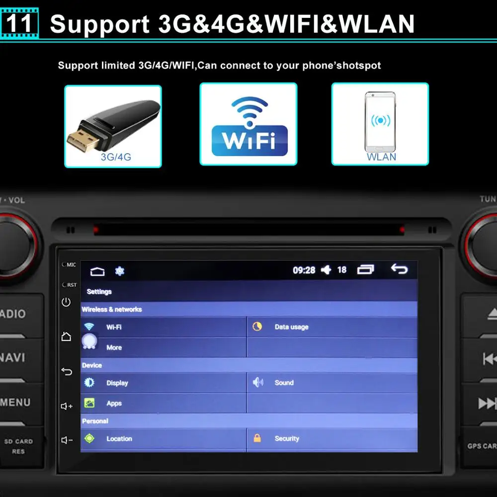 2 Din Авторадио Android Авто Радио мультимедийный плеер gps навигация HD 7 ''дюймовый сенсорный экран MP5 Аудио Стерео Bluetooth