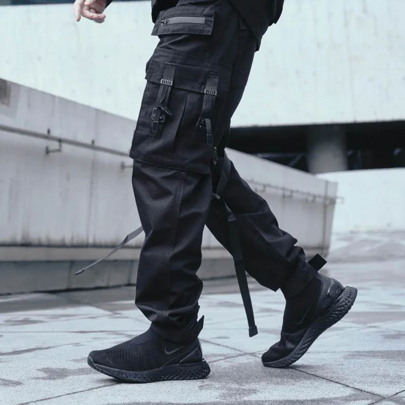 Black Ribbon Cargo Pants Ripstop Fabric 