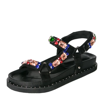 

Sandals women 2019 platform summer shoes Black Fashion Rhinestone Sandals Hook & Loop thick sole woman sandals
