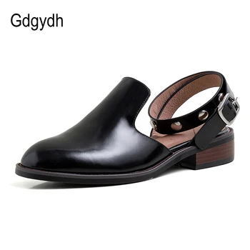 

Gdgydh Retro Vintage Shoes Woman Low Heels Fashion Rivet Slingback Pumps Women Rock Gothic Genuine Leather Black Good Quality
