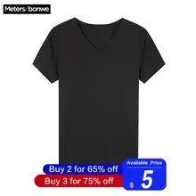 Metersbonwe, мужские базовые футболки, летние мягкие футболки, мужские, короткий рукав, хлопок, гибкая футболка с v-образным вырезом, свободная Базовая Повседневная футболка