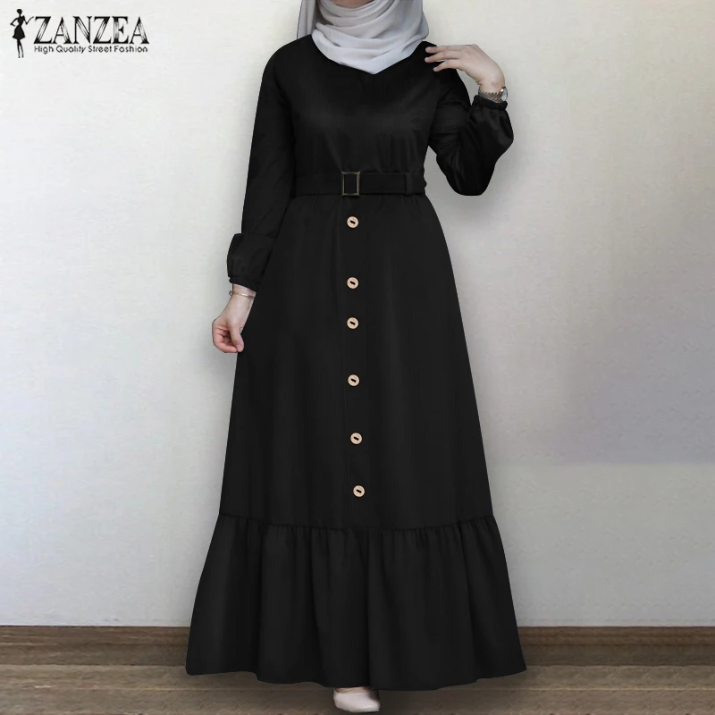 Gaun Kemeja Muslim Elegan Lengan 