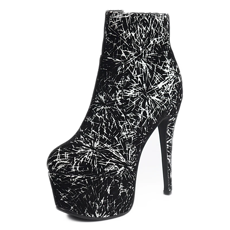 

Oversized Gold Gradient Firework Shape Super High Heel Short Boots Purple Gradient Zipper High Waterproof Platform Ankle Boots