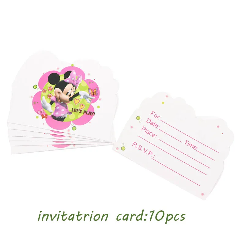10pcs card Год Минни Маус бумажные тарелки и стаканы Свадебные украшения день рождения сувениры для девочек Детские вечерние принадлежности - Цвет: 10pcs card