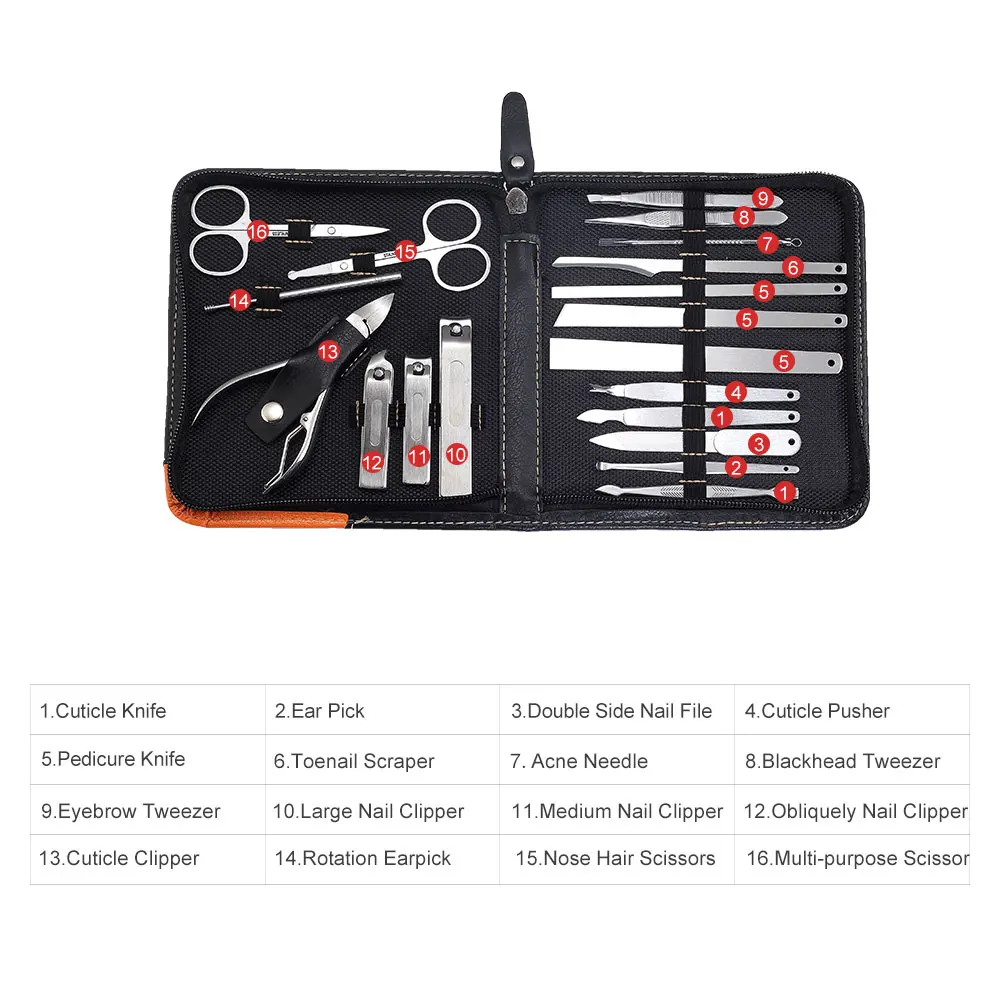  XYj Professional Manicure Set 19 in 1 Nail Care Pedicure Kit Acne Extractor Nail Art Tool Set Nail 