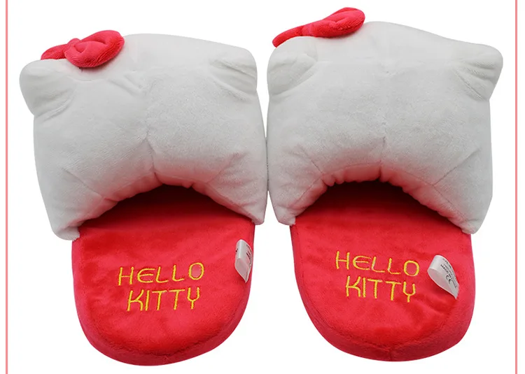 Стиль рисунок «Hello Kitty» одежда для родителей и ребенка; тапочки из материала на основе хлопка с милым мультипликационным принтом домашняя противоскользящая обувь; теплые Плюшевые Тапочки