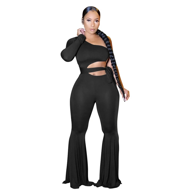 Adogirl Wanita SATU Bahu Flare Jumpsuit 