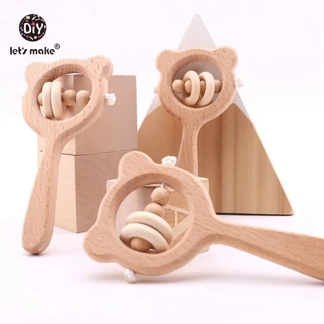 Let’ s Make Baby Rattle Beech Wooden Bear Panda Hand Play Gym Montessori Toys With Silicone Beads Educational Baby Toys Rattles 1