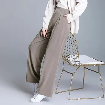 

Pants Women High Waist Spring And Summer Solid Color Loose Simple Trousers Female Dark Gray khaki S-2XL