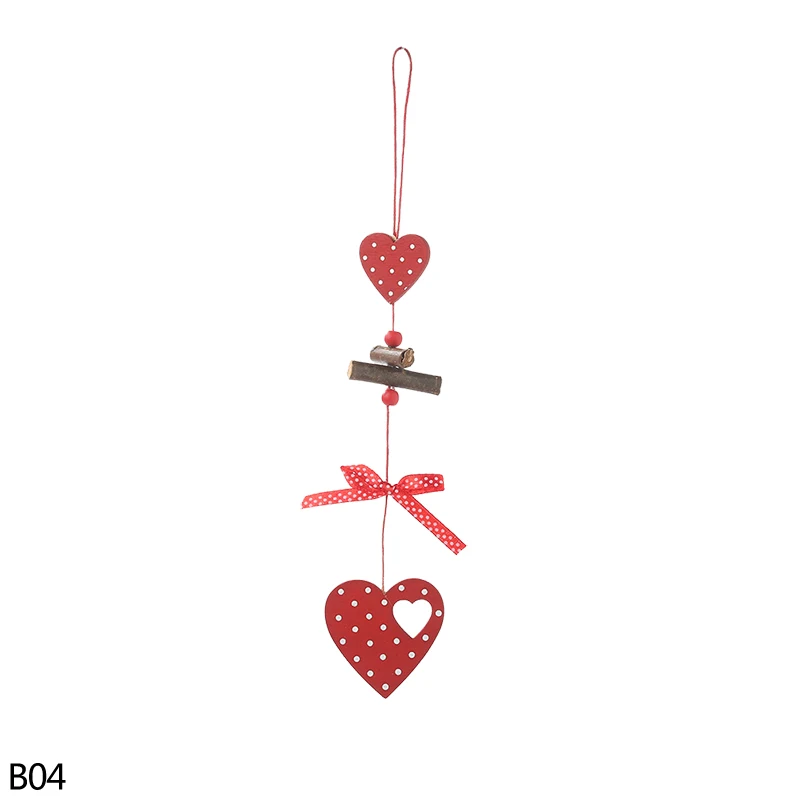 B04 heart 1/2/3Pc Red Dot Heart Snowflake Xmas Tree Angel Star Wooden Pendants Ornaments Christmas Hanging Decorations For Home Navidad - Color: B04 heart