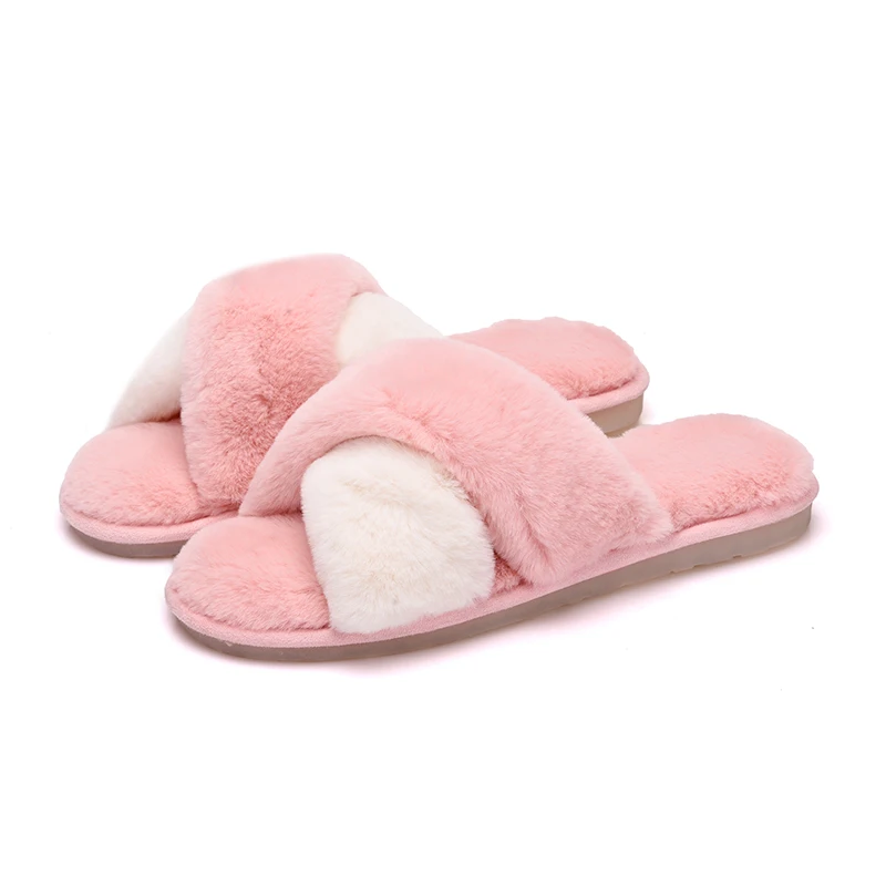 Тапочки; женская зимняя теплая Домашняя обувь на меху; женская домашняя обувь из плюша и хлопка; нескользящая обувь на плоской подошве; Zapatos De Mujer - Цвет: pink