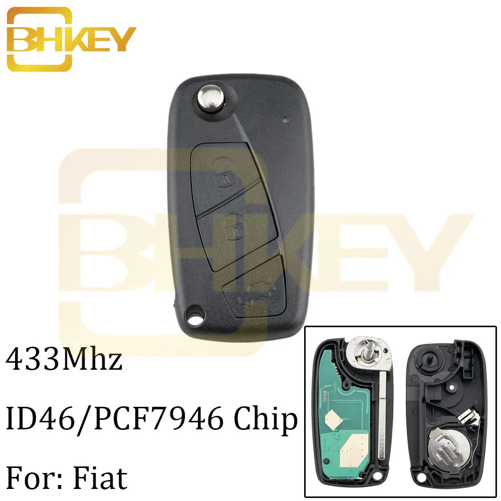 BHKEY 3 кнопки дистанционного ключа автомобиля для Fiat 433 МГц ID46/PCF7946 чип для Fiat 500 панда идея Punto Stilo Ducato ключи автомобиля - Цвет: Black Remote key