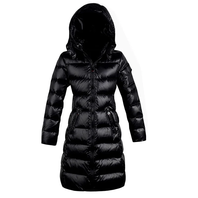 Hooded Fur Collar Winter Down Coat Jacket Long Thick Warm Women Casaco,Black,S, 
