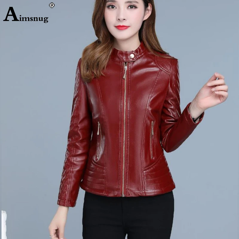 

Plus Size XL-6XL Autumn Winter Women PU Leather Jackets 2020 new Office Ladies OL Mandarin Collar Outerwear Slim Female Coats