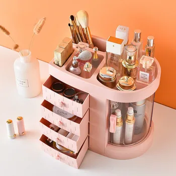 

2020 Women Home Makeup Organizer Cosmetic Storage bedroom Make up Box Creative Beauty Box Detachable Desktop Plastic Organizer