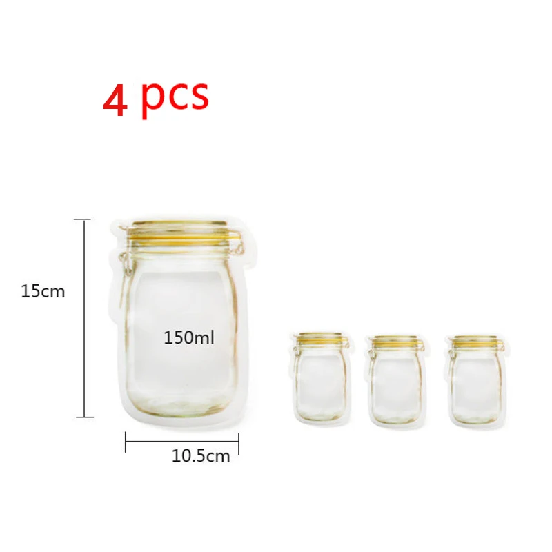 4pcs small size 4/3 шт Упаковка-банка многоразовый мешок для закусок мобильный герметичный морозильник сумки Ziplock Сумки Кухня Еда Мейсон бутылка путешествия уплотнение мешок - Цвет: 4pcs small size