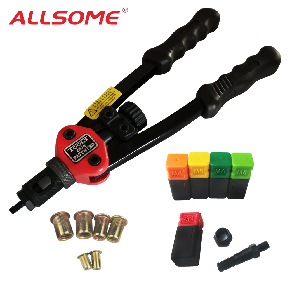 Billige ALLSOME BT 606 NIET MUTTER WERKZEUG Hand Blind Riveter Hand Riveter Niet Pistole mit 5 Metric Dorne 50 stücke Rivnuts