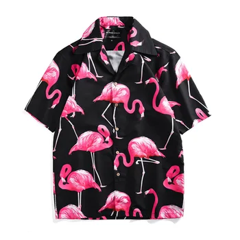 

Men's Short-Sleeved Shirt Summer Casual Flamingo Printed Short-Sleeved Large Shirt Men's Shirts Men Dress Shirts Short Sleeve