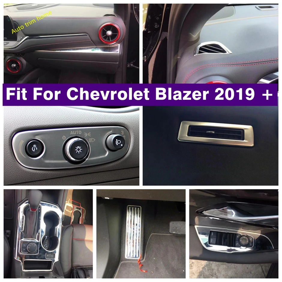 

Silver Interior Glass Lift Button Dashboard Air AC Gear Water Cup Holder Footrest Cover Trim For Chevrolet Blazer 2019 - 2022