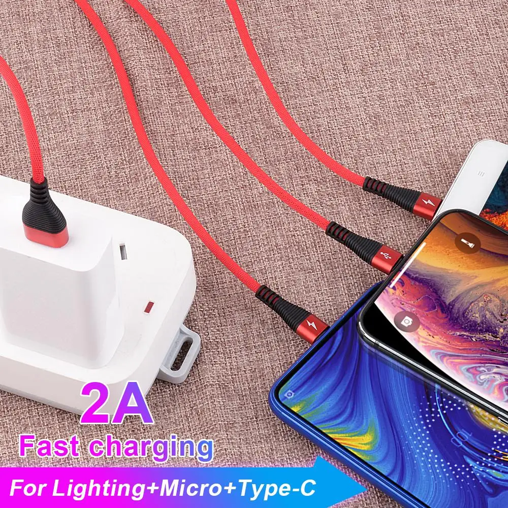 2а 1,2 м 3 в 1 usb кабель Универсальный кабель для быстрой зарядки передачи данных type-c Micro три в одном Usb кабель-удлинитель для huawei для iPhone