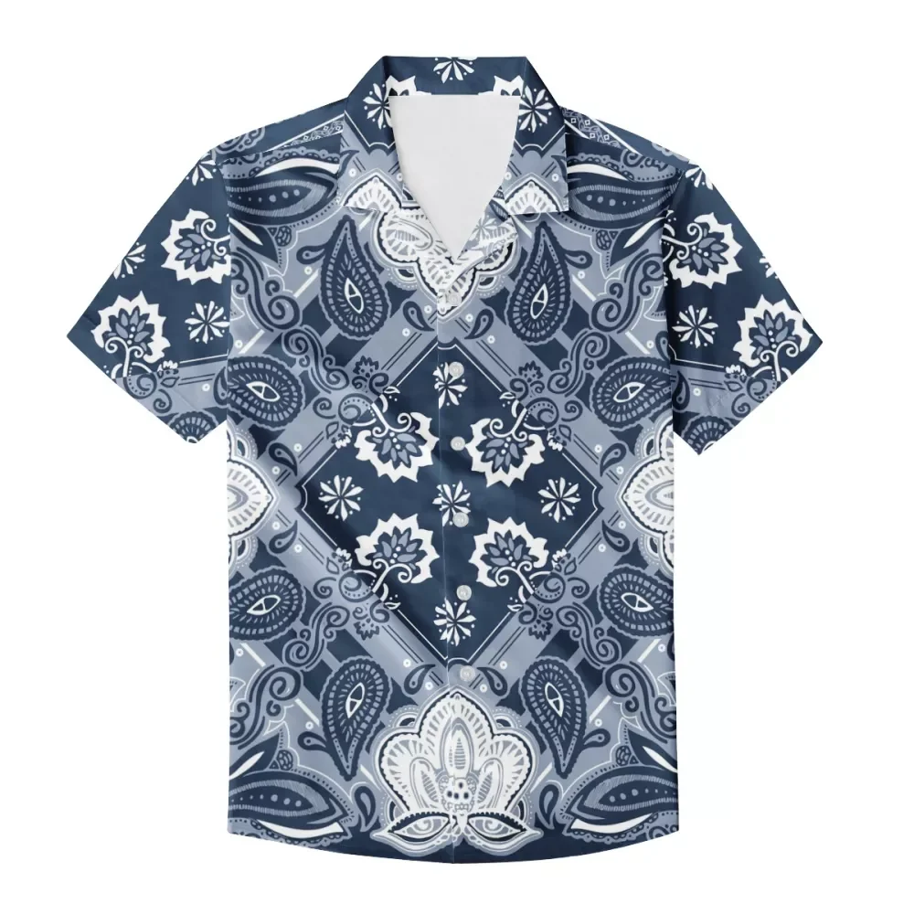 

Good quality shirt Shirts For Men Fashionable bandana Shirts HD print Ethnic Style blue Sandy beach Shirts Wholesale Price