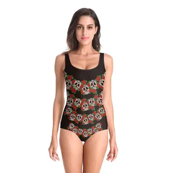 

New Sleeveless Magic Gothic skull rose Sexy 3D Beach Style Suit Printed Girl Swimsuit One Piece Swimwear women Cosplay Funny
