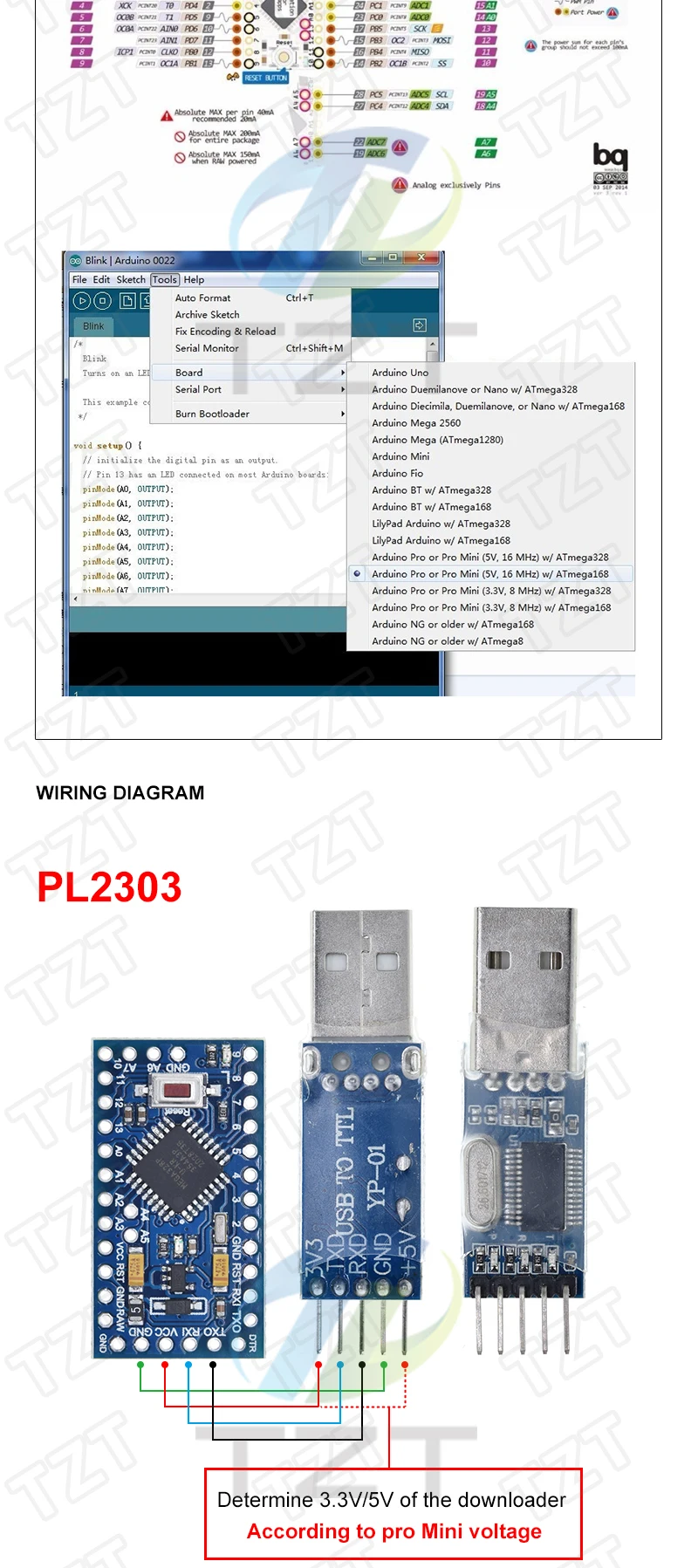 DIYTZT 1/3 Stück ATMEGA328P Pro Mini 328 Mini ATMEGA328 5V/16MHz ATMEGA328 3,3V 8MHz Modul für Arduino Entwicklungsboard – Detail 2