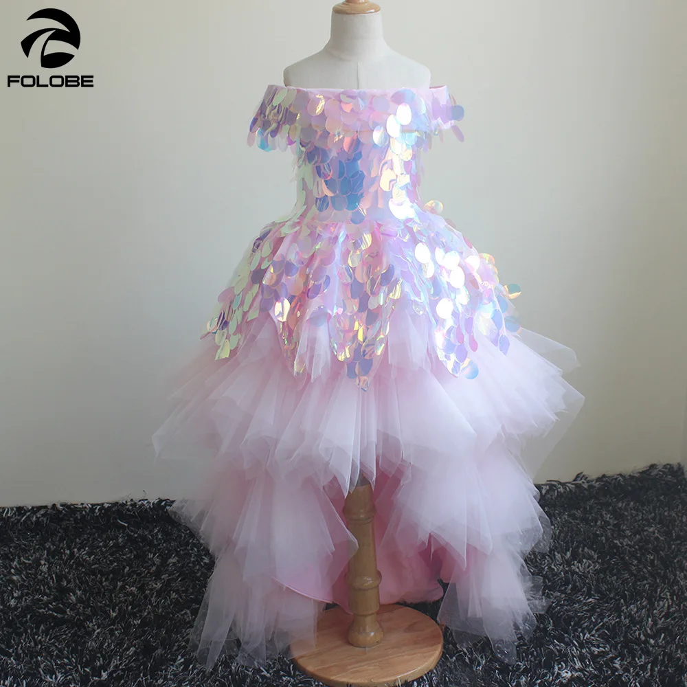 pink sequin flower girl dress