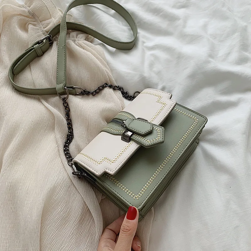 

Textured Bag Women's 2020 Summer New Arrival Korean-style INS Online Celebrity Embroidered Square Sling Bag Versatile Chain Shou
