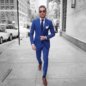 

Royal Blue Mens Wedding Suits Slim Fit Casual Business Suits Groom Wear Tuxedos Prom Costume Homme 2Pcs Jacket Pants Blazer