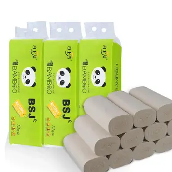 

Toilet Tissue 12 Rolls 4 Layers Toilet Paper Household Super Soft Towel Thickened Bamboo Pulp Paper Soft Strong Water Absorption