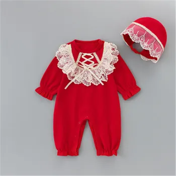 

Princess Style Baby Rompers Jumpsuit Autumn Baby Girl Clothes Newborn Infant Clothes Red Knit Clothes For Baby Clothing Out