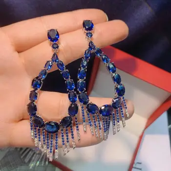 

Drop Earrings Copper blue tassel AAA Cubic Zirconia Hollow Trendy Dangle Earrings For Women Earrings Free Drop Shipping 2020