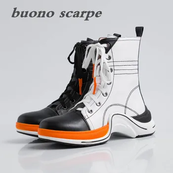 

Female Martin boots color matching wild thick-soled casual inside and outside full leather running shoes personality tide short