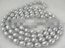 P2511-50 "длинное 9-10 мм натуральное серое ожерелье из пресноводного жемчуга в форме риса