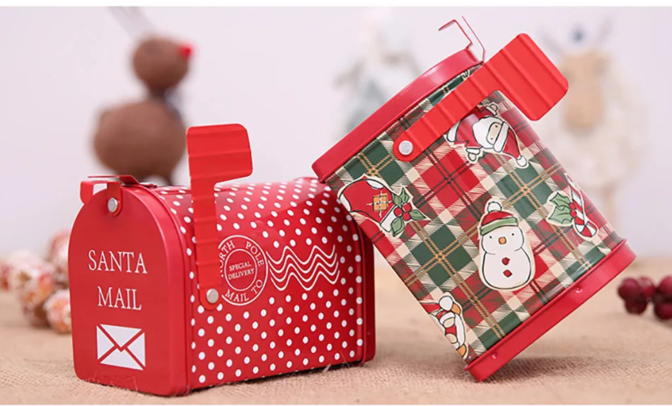 Christmas Decor Candy Gift Tin Box Kids Gift Mailbox Case Christmas Santa Claus Snowman Printed Sealed Jar Packing Boxes