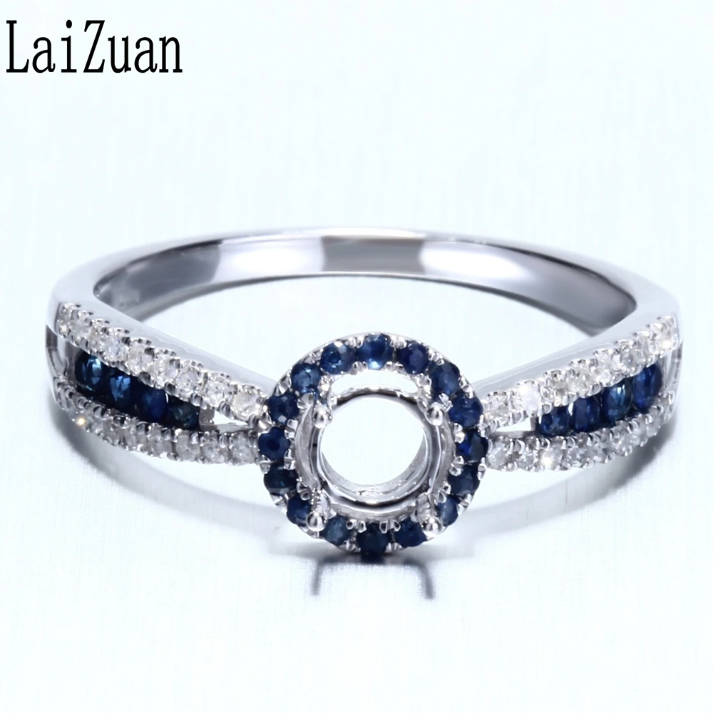 

Round 4mm-5mm Solid 14k White Gold AU585 0.5ct Genuine Natural Diamonds & Sapphires Engagement Wedding Semi Mount Ring Setting