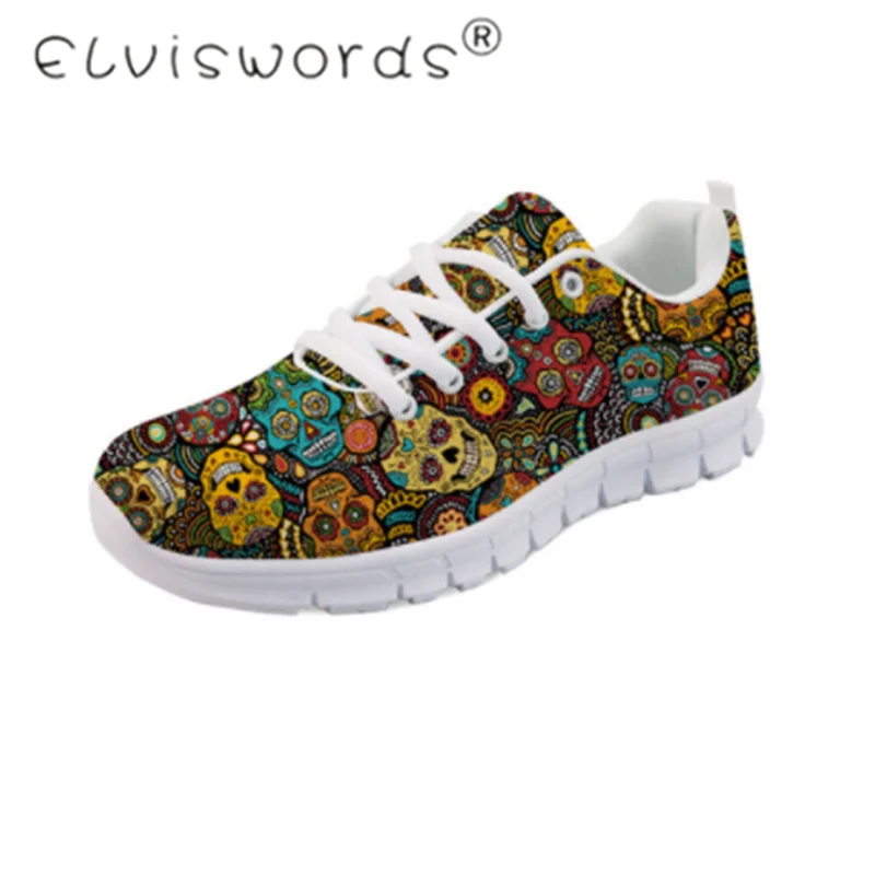 Z3722AQ ELVISWORDS/Женская обувь на плоской подошве; кроссовки на шнуровке с изображением сахарного черепа; женская обувь для медсестры; прогулочная обувь для взрослых; sapato feminino - Цвет: Z3722AQ