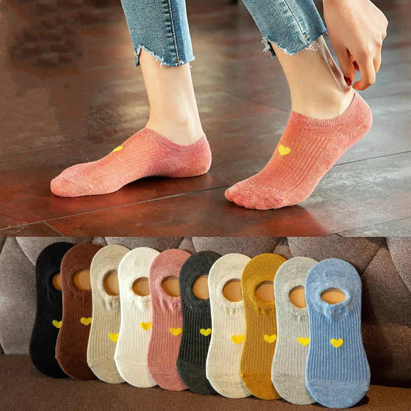5 пар/лот, Женские Повседневные Дышащие носки, хлопковые носки ярких цветов, невидимые Нескользящие укороченные носки
