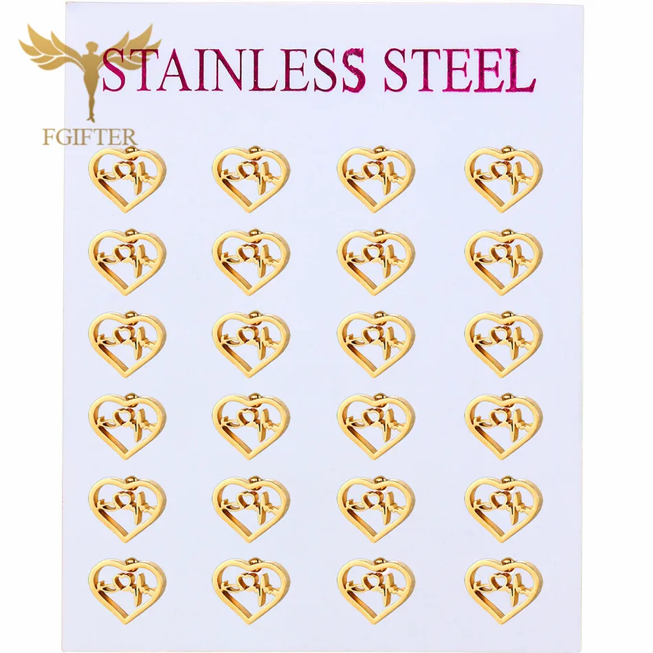 

Love Heartbeat Stainless Steel Stud Earrings 12 Pair Sets Earrings Wholesale Gold Stainless Steel Jewelry