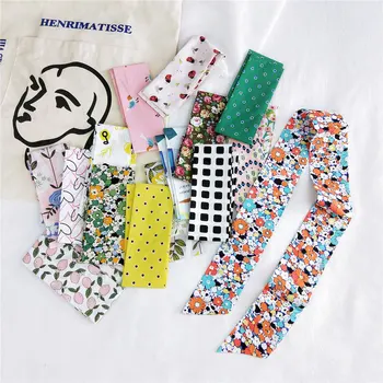 

New Cotton and linen scarf Women Dot Hairband ribbons tied scarf bag Decoration Tie Multifunction Hand Ribbon Scarf headscarf
