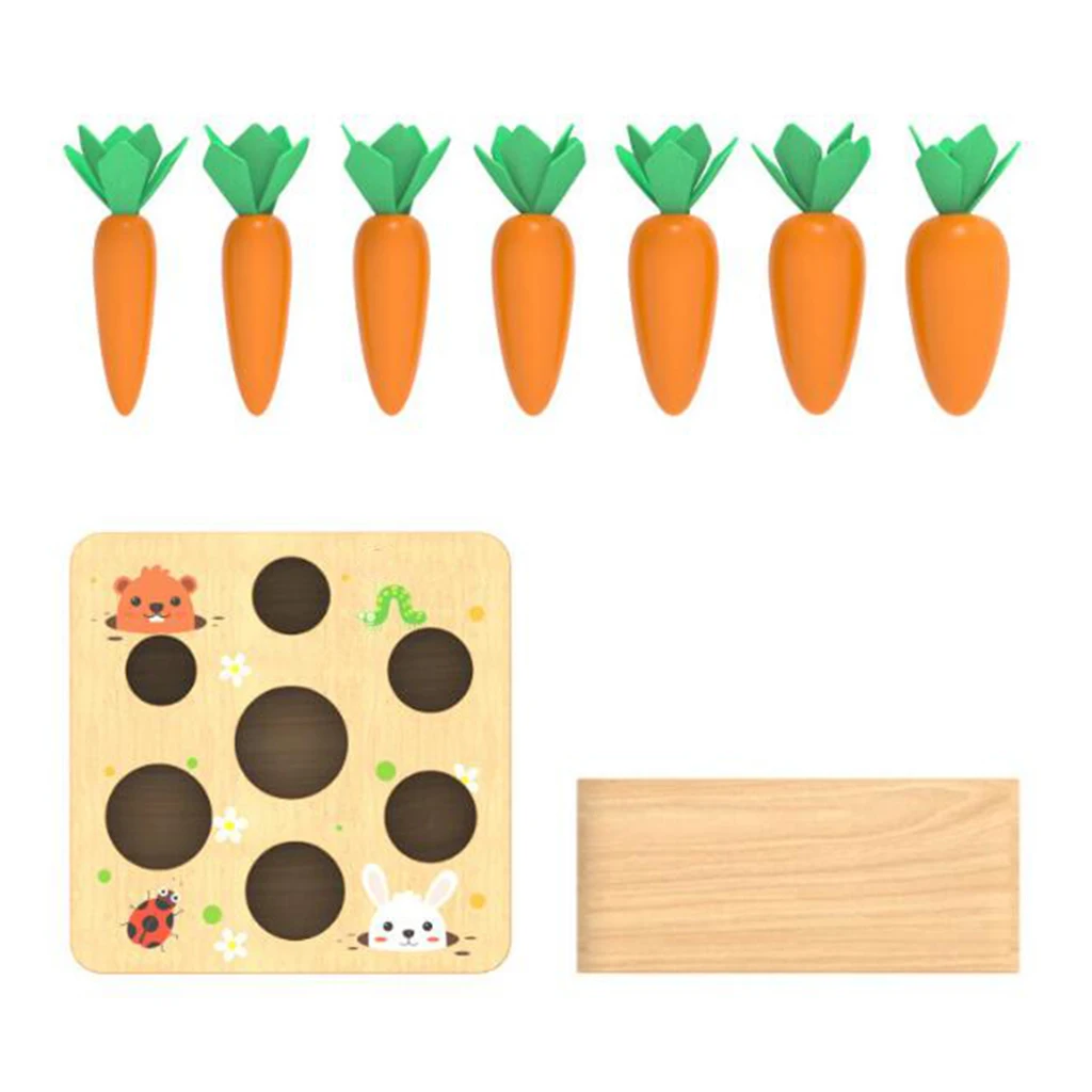 Wooden Shape Size Sorting Toy for Kids Babies Carrots Stacking Board Develop Fine Motor Skills & Logic
