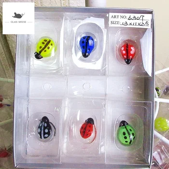 

Wholesale custom miniature glass Ladybug figurines fairy garden Easter decor handmade Flat bottom glass ladybird animal statues