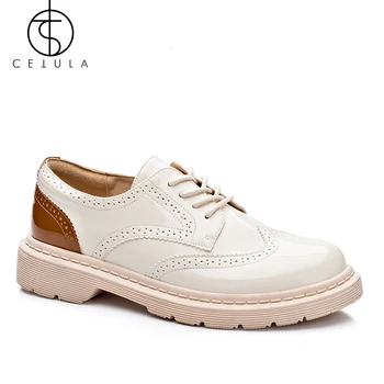 

Cetula Handcrafted Lace-up Smooth Patent Leather Classic Brogue Female Oxford&Derby Shoes ft. Stitching Mid-sole&Counter