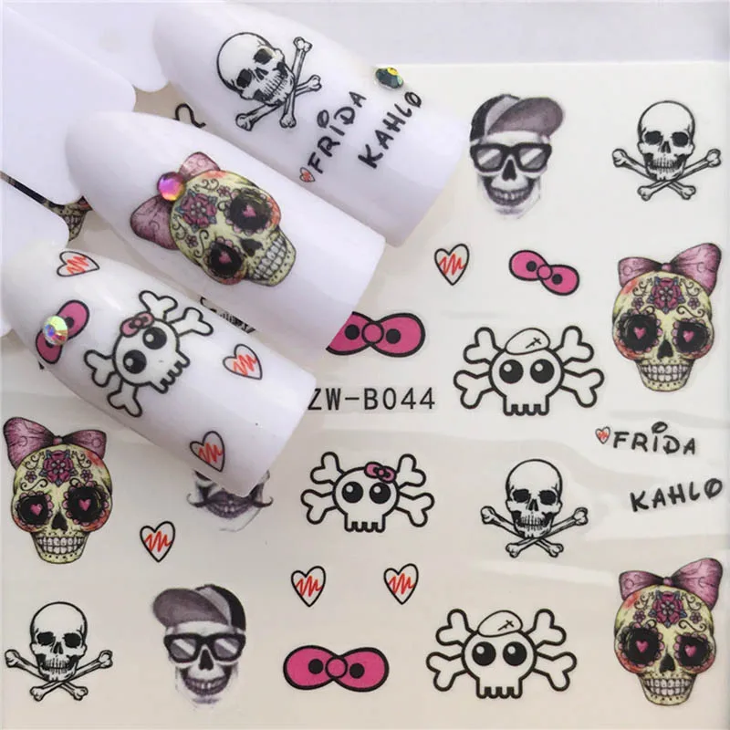 

Nail art sticker animals Skull cats full cover ultra thin slider wrap 3D manicure decoration water transfer nail decal FW002