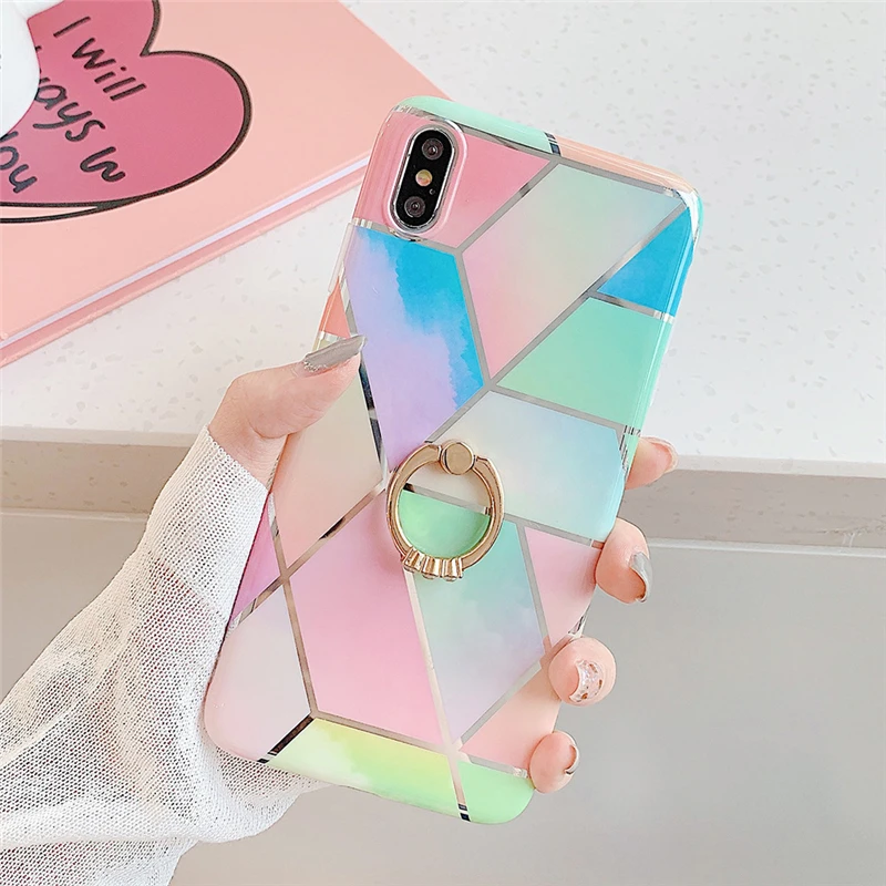 Силиконовый мягкий чехол LS для iphone 11 11Promax Xs Max XR 11Pro XS 6 7 8 plus мраморный с кольцом на